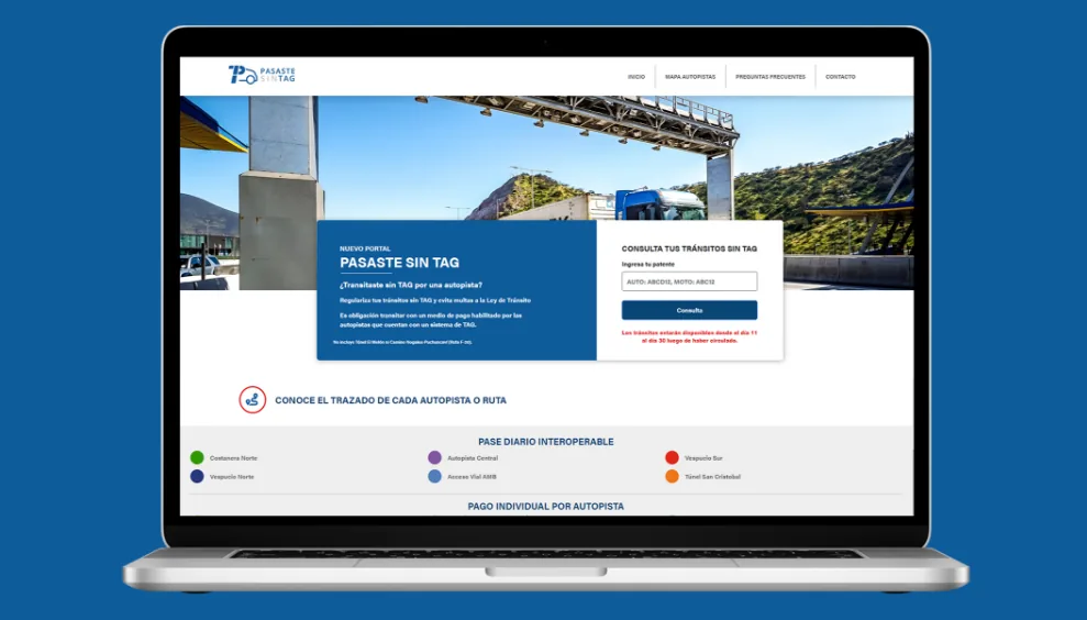 Pasaste sin TAG, plataforma de pago unificado para autopistas, proyecto para la industria de transporte y autopistas